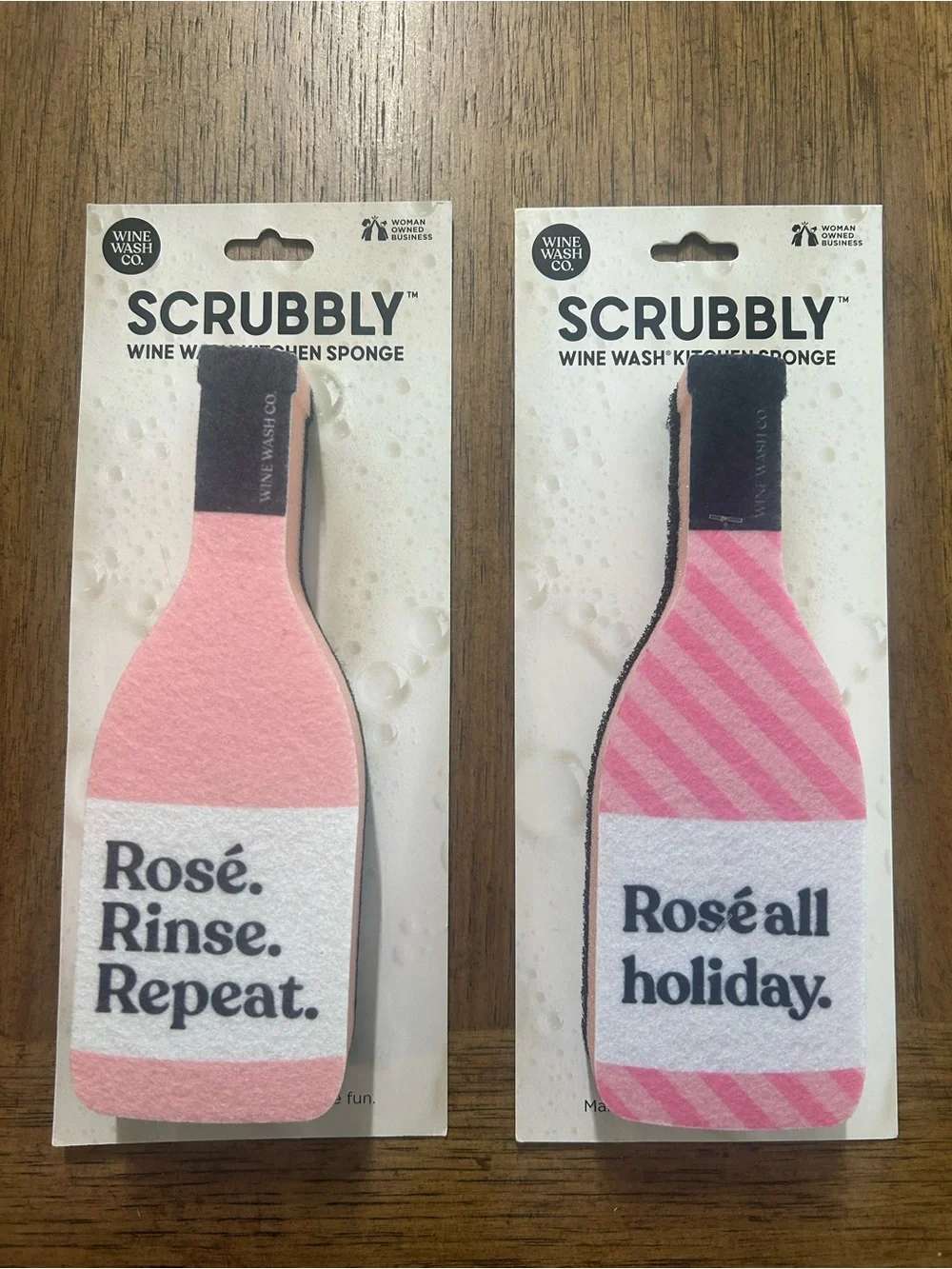 “Rosé. Rinse. Repeat.” and “Rosé all holiday.” 🍷 🧽 kitchen sponges 🆕